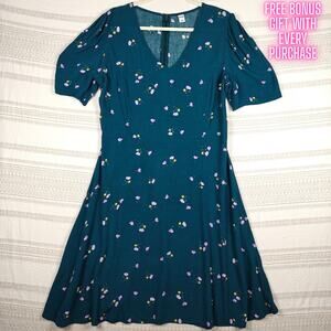 Old Navy Dark Green Floral Short Sleeve Midi Dress Size L NEW